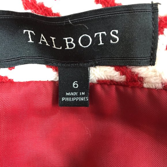 Talbots Red & White Wool Houndstooth Pencil Skirt Vtg Size 6 - Picture 8 of 11